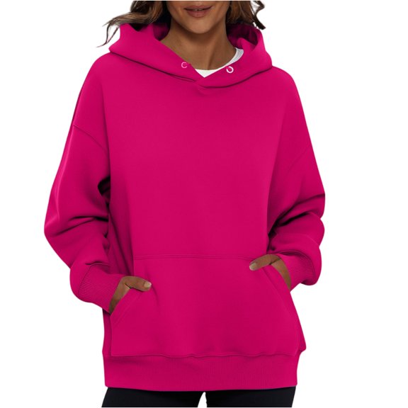 Ladies' Fashionable Solid Color Casual Hooded Pocket Long Sleeve Top for Casual Wear and Fashion Trends