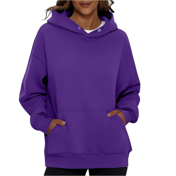 Ladies' Fashionable Solid Color Casual Hooded Pocket Long Sleeve Top for Casual Wear and Fashion Trends