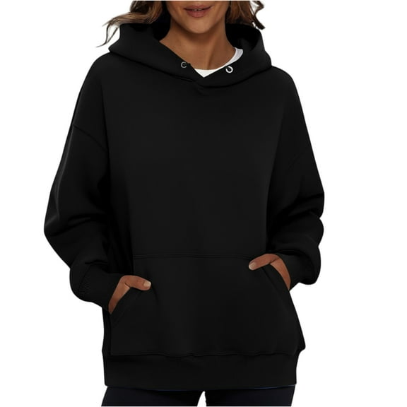 Ladies' Fashionable Solid Color Casual Hooded Pocket Long Sleeve Top for Casual Wear and Fashion Trends