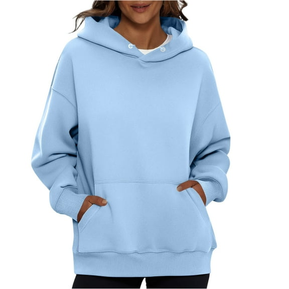 Ladies' Fashionable Solid Color Casual Hooded Pocket Long Sleeve Top for Casual Wear and Fashion Trends