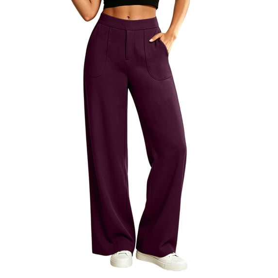 Ladies' Fashionable Solid Color Casual Straight Leg Pants With Pockets