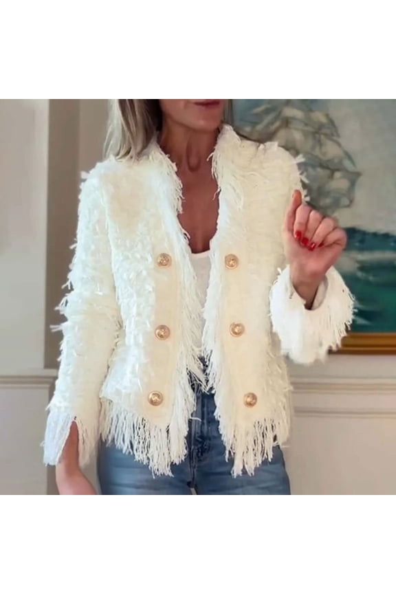 Ladies' Fashionable Tassel Top Jacket with Long Sleeve for Chic and Dressy Occasions