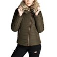 thumbnail image 1 of Ladies Faux Fur Collar Striped Quilted Padding Jacket, 1 of 2