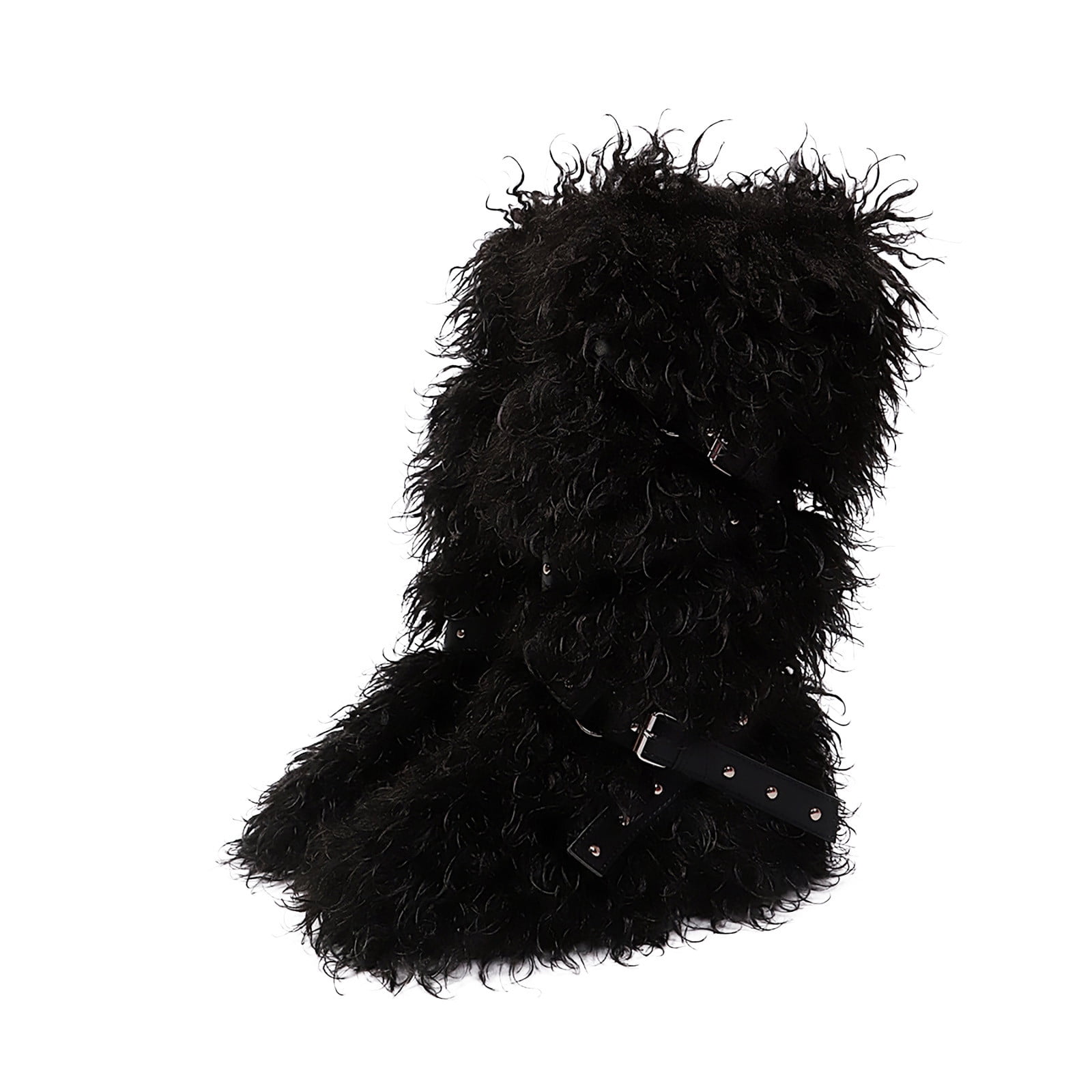 Long Countertop Design Ladies Faux Leather Furry Long Boots Round Toe Mid Calf Snow Design ...