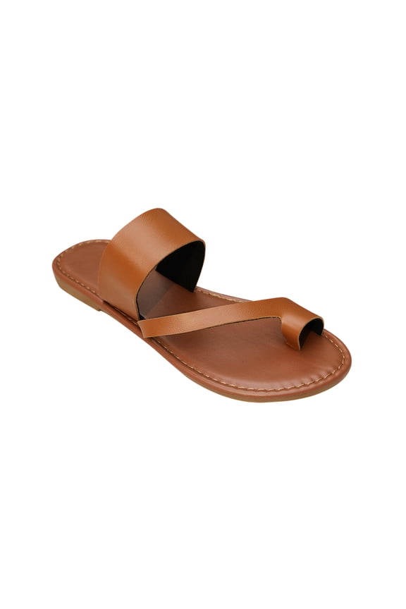 Ladies Faux Leather Sandals Open Toe Flat Gladiator Slippers 2023 Summer Casual Sandals Clip Toe Slippers Essentials Holiday Beach Non-Slip Slippers UK Sale