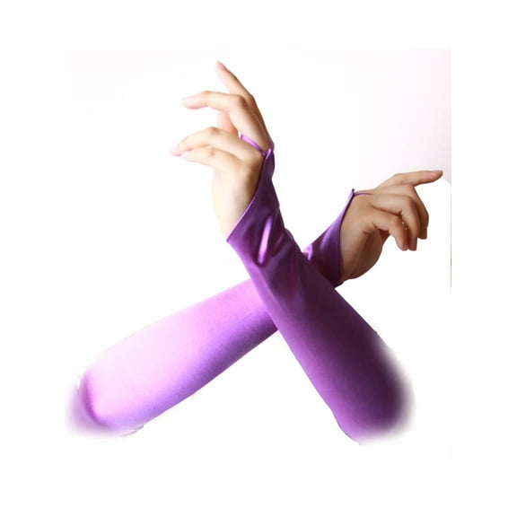 Ladies Fingerless Satin Opera Gloves, Purple