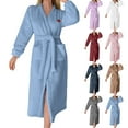 thumbnail image 1 of Ladies Flannel Heart Print Robe with Pockets Belted Comfort Soft Long Bathrobe for Home Relaxation, 1 of 5