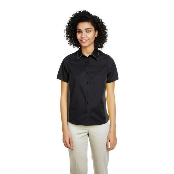 Ladies' Flash IL Colorblock Short Sleeve Shirt BLACK/ DK CHARCL XS