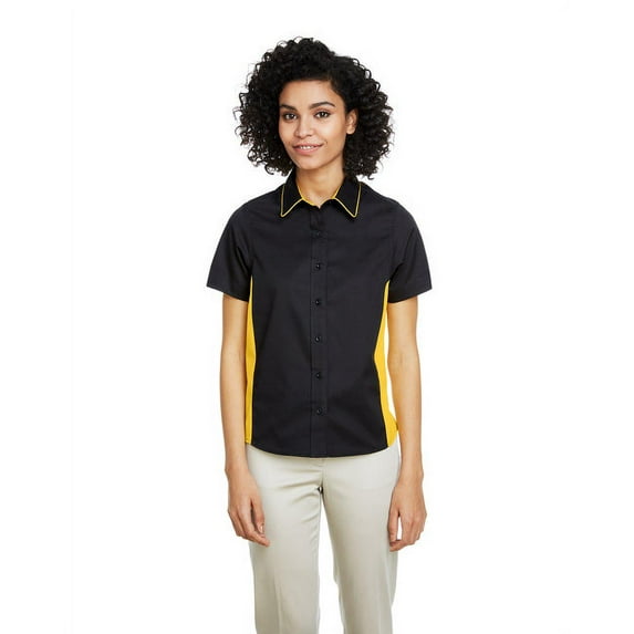 Ladies' Flash IL Colorblock Short Sleeve Shirt BLACK/ SNRY YLLW S