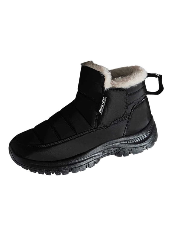 Ladies Fleece Lined Ankle Boots, Warm Comfortable Slip On Versatile Plus Size Fall Winter Bootie