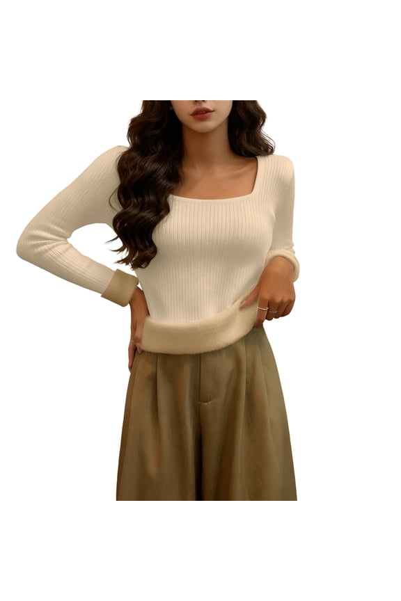 Ladies Fleece Lined Thermal Base Layer Shirt - Great for Winter Sports, Outdoor Work and Everyday Comfort, Soft Warm Top for Cold Climate Wear - Khaki