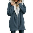thumbnail image 1 of Ladies Fleece Zipper Jacket Open Front Fluffy Coat Wool Hooded Cardigan Mid-Length Wool Outwear Oversized Jumper Hooded Sweatshirts for Womens, 1 of 2