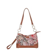 Ladies  Floral Tapestry Shoulder Bag | Stylish Tote with Vegan Leather Trim & Sling Satchel