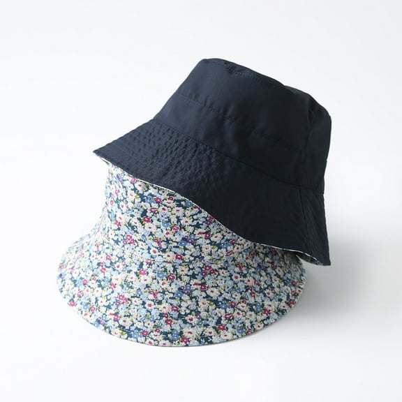 Ladies Flower Bucket Hat Female Hats Headwear Adult Head accessories (Navy)