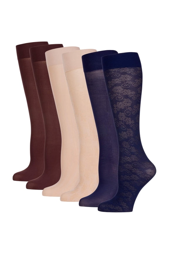 Ladies Flowers And Curls Trouser Socks, 6 Pairs