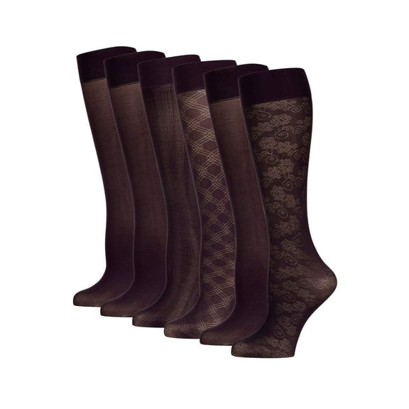 PEDS Trouser Knee High Black Socks,  Tactel, LYCRA, 6 Pack Size 5-10