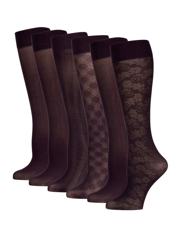 Trouser Knee High Black Socks,  Tactel, LYCRA, 6 Pack Size 5-10