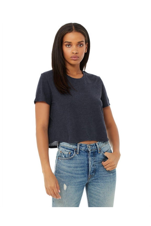 Ladies' Flowy Cropped T-Shirt HEATHER NAVY 2XL