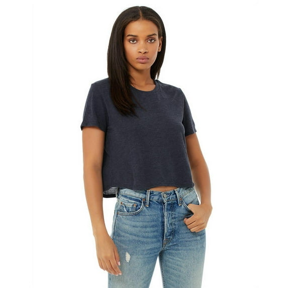 Ladies' Flowy Cropped T-Shirt HEATHER NAVY M