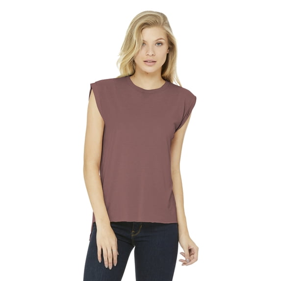 Ladies' Flowy Muscle T-Shirt with Rolled Cuff - MAUVE - L