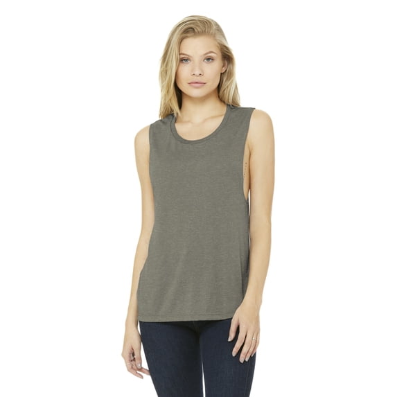 Ladies' Flowy Scoop Muscle Tank - HEATHER STONE - XL