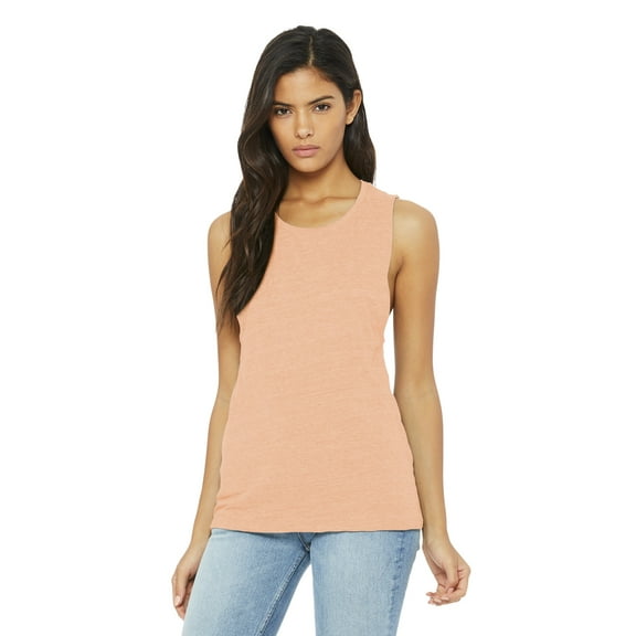 Ladies' Flowy Scoop Muscle Tank - PEACH SLUB - XL