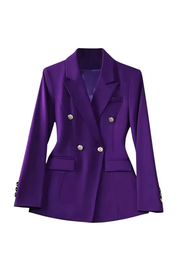 Ladies' Formal Blazers Long Sleeve V Neck Button Down Lapel Solid Color Business Office Jackets Purple 2XL