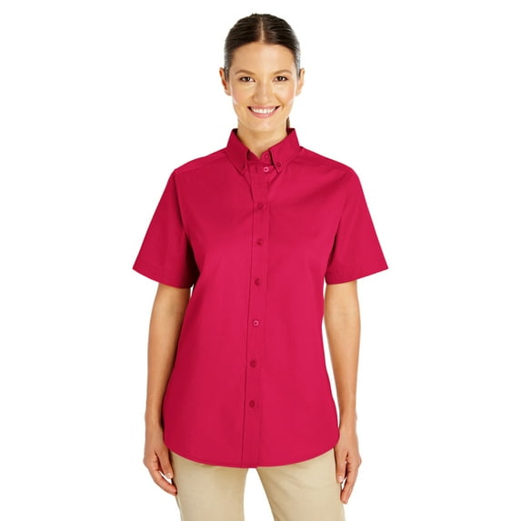 Ladies' Foundation 100% Cotton Short-Sleeve Twill Shirt Teflon™ - RED - 3XL