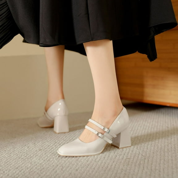 Ladies' French Style Mary Janes, Buckle Strap, High Heel Dress Shoes