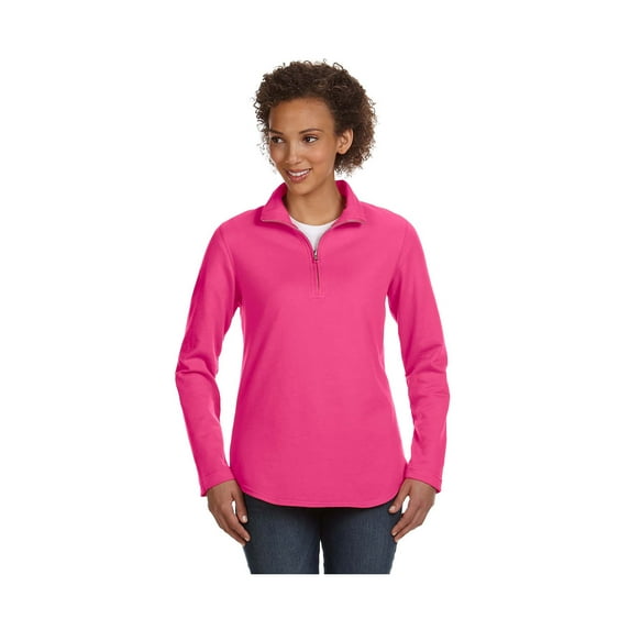 Ladies' French Terry 1/4-Zip Pullover - HOT PINK - S