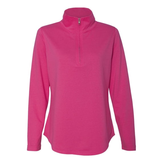 Ladies' French Terry 1/4-Zip Pullover - HOT PINK - XL