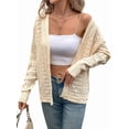 thumbnail image 1 of Ladies' Fresh and Versatile Casual Retro V-Neck Hollow Crochet Solid Color Autumn Sweater Cardigan Tops Beige Apricot M, 1 of 10