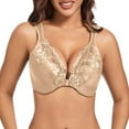 thumbnail image 1 of Ladies Front Clasp Lace Bra Deep V-neck Underwire Plus Size Bra Floral Lace Plunge Low Cut Bralettes (36, Beige), 1 of 7
