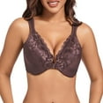 thumbnail image 1 of Ladies Front Clasp Lace Bra Deep V-neck Underwire Plus Size Bra Floral Lace Plunge Low Cut Bralettes (46, Coffee), 1 of 7