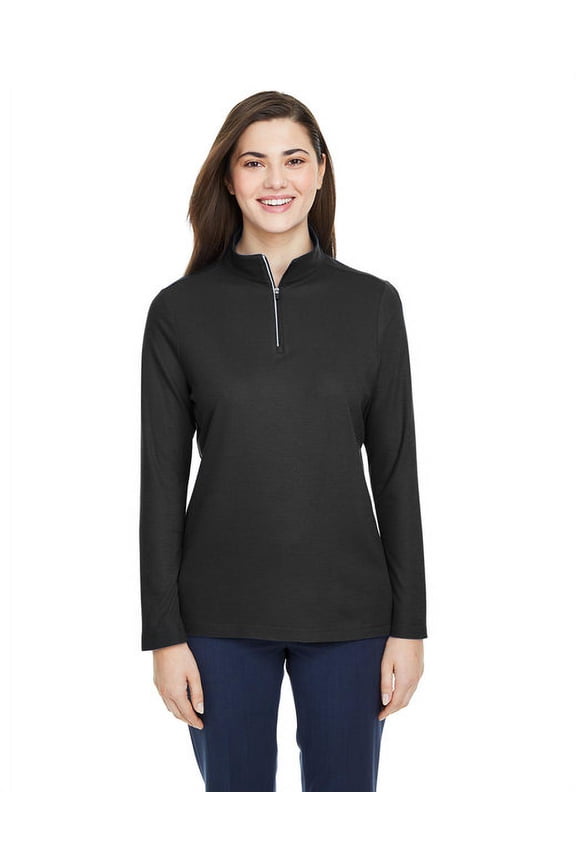 Ladies' Fusion ChromaSoft™ Pique Quarter-Zip - BLACK - 3XL