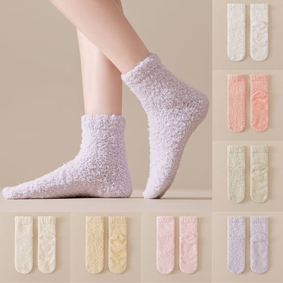 Ladies Fuzzy Crew House Socks Anti-Skid Bottom Lint Resistant Soft Winter Casual Home Thermal Socks Green One Size