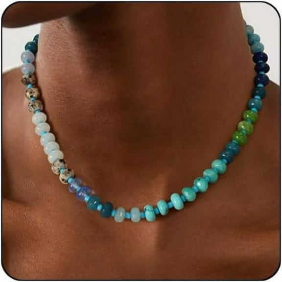 Ladies Gemstone Beaded Necklace Colourful Natural Stone Freshwater Pearl Surfer Beach Rainbow Necklace Jewellery Gifts