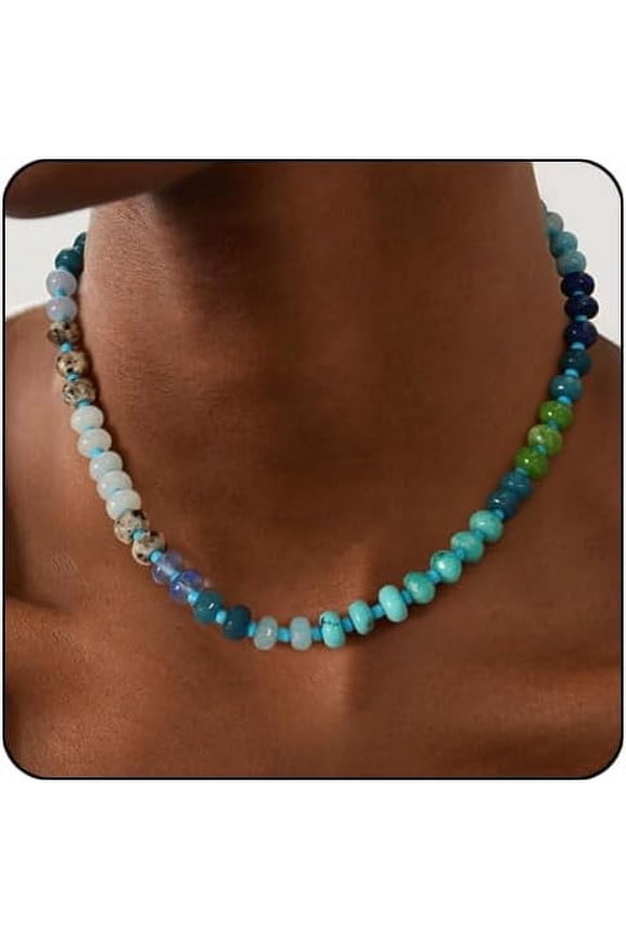 Ladies Gemstone Beaded Necklace Colourful Natural Stone Freshwater Pearl Surfer Beach Rainbow Necklace Jewellery Gifts