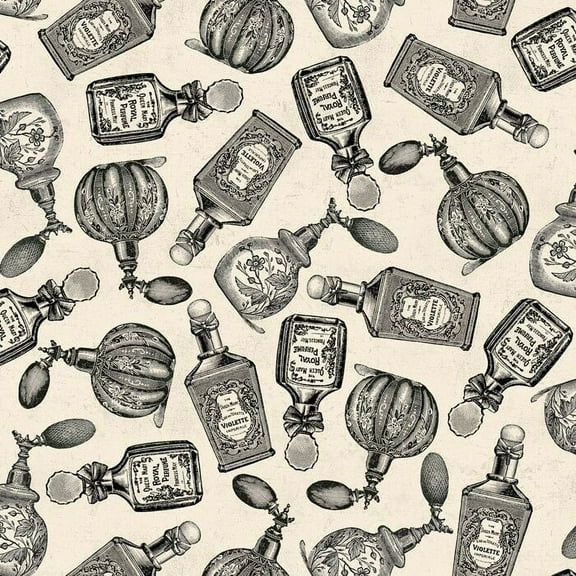 Ladies & Gentlemen Parfum Bottles Print Premium David Textiles 100% Cotton Fabric By The Yard