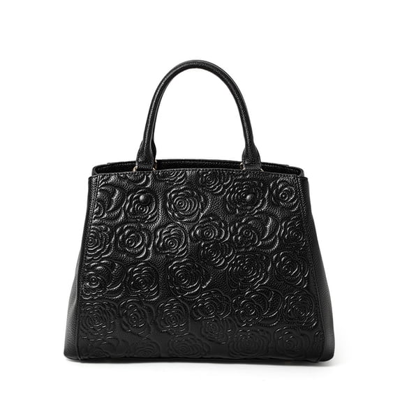 Ladies' Genuine Cowhide Leather Tote Rose Embossing - Handbag, Shoulder Bag for Commuting Storage