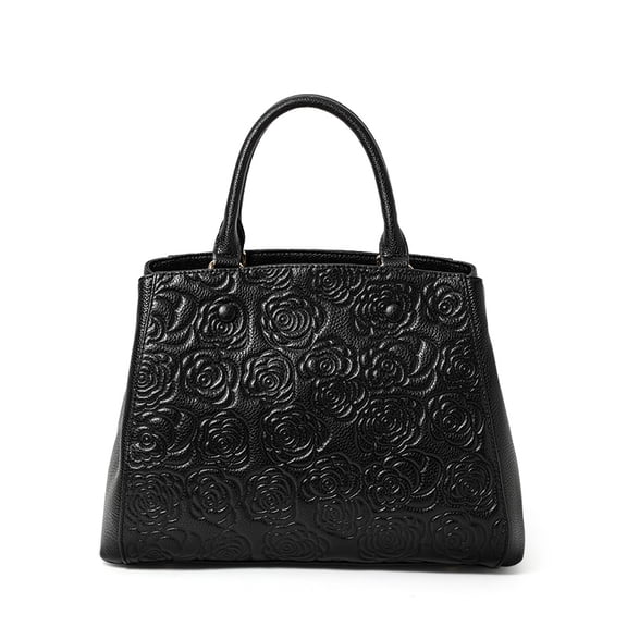 Ladies' Genuine Cowhide Leather Tote Rose Embossing - Handbag, Shoulder Bag for Commuting Storage
