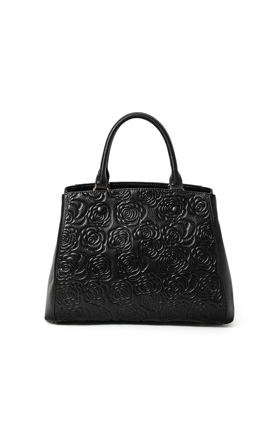 Ladies' Genuine Cowhide Leather Tote Rose Embossing - Handbag, Shoulder Bag for Commuting Storage