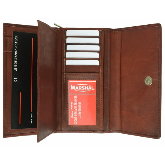 Ladies Genuine Leather Checkbook Wallet Organizer with Detachable Sleeve and ID Window 5575 CF