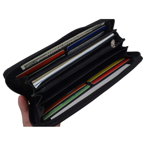 Ladies Genuine Leather Zip-Around Long Credit Card Wallet