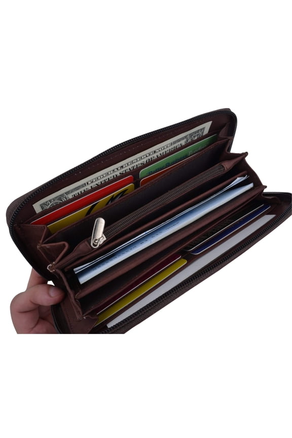 Ladies Genuine Leather Zip-Around Long Credit Card Wallet