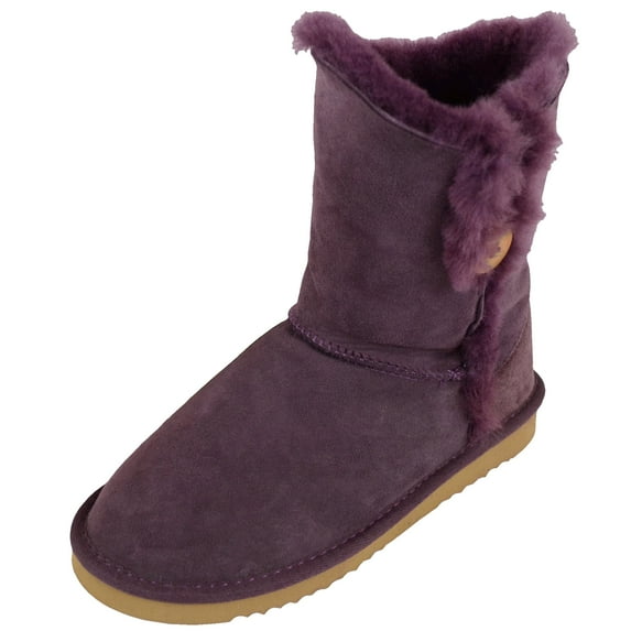 Ladies Genuine Sheepskin Mid Calf Short Boot with Button Design by SNUGRUGS - Purple - US 5