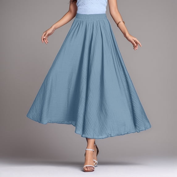 Ladies Girls Solid Color Elastic Waist Long Flowing Bosimi Casual Dress Table Skirts for Rectangle Tables 6ft Desk Skirt Ruched Skirt Rave Skirt Floral Skirt Winter Skirts for Women Western Skirt Jean