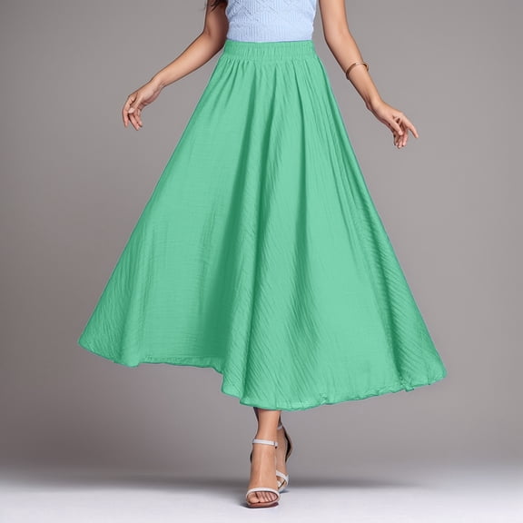 Ladies Girls Solid Color Elastic Waist Long Flowing Bosimi Casual Dress Table Skirts for Rectangle Tables 6ft Desk Skirt Ruched Skirt Rave Skirt Floral Skirt Winter Skirts for Women Western Skirt Jean
