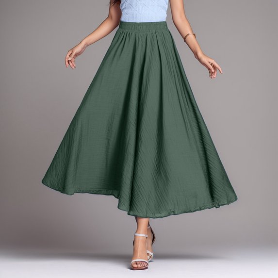 Ladies Girls Solid Color Elastic Waist Long Flowing Bosimi Casual Dress Table Skirts for Rectangle Tables 6ft Desk Skirt Ruched Skirt Rave Skirt Floral Skirt Winter Skirts for Women Western Skirt Jean