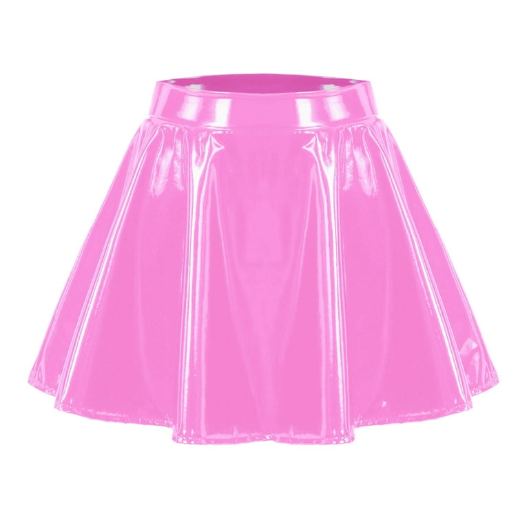Ladies Glossy Pleated Short Skirt Hoop Skirt Large Size Performance Skirt Fluffy Two Piece Skirt Outfits for Women Skirt Princess Skirt Ruched Skirt